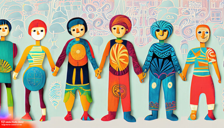 Firefly Colorful painted group of people wooden figures, diversity concept 43364