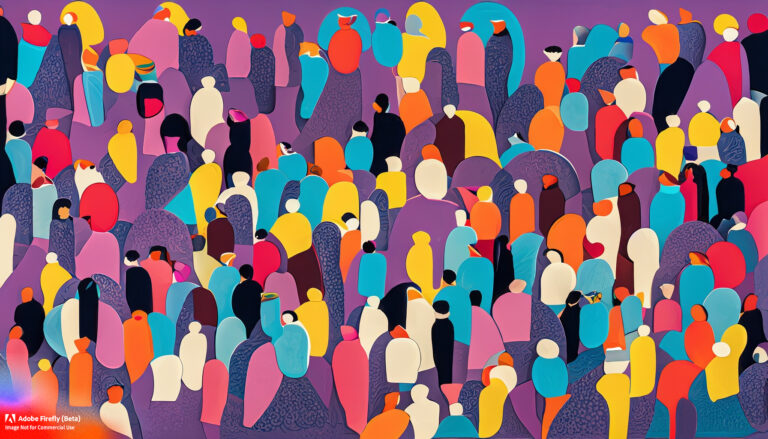 Firefly inclusion and diversity concept expressed by an flat illustration of a colorful crowd of peo