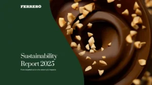 Portada del Sustainability Report 2025 de Grupo Ferrero, en una nota sobre avances en diversidad, equidad, inclusión y cultura organizacional.