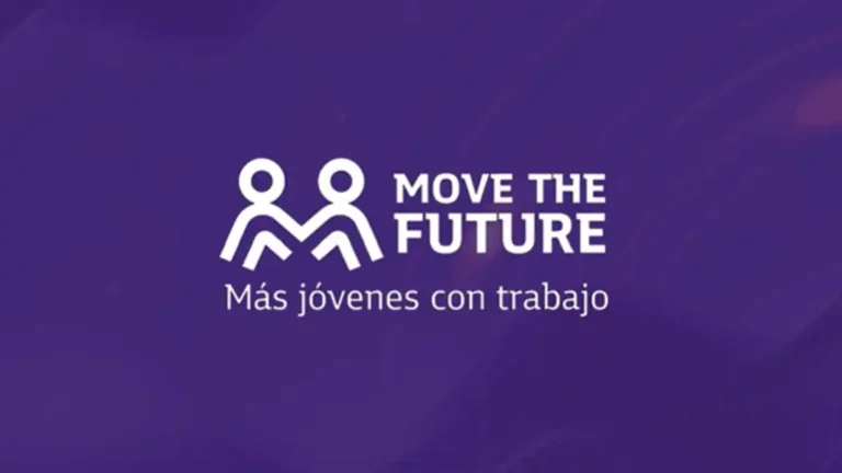 Placa de Move the Future con el lema “Más jóvenes con trabajo”, en una nota sobre una alianza regional para impulsar empleo joven frente a los desafíos de la inteligencia artificial.